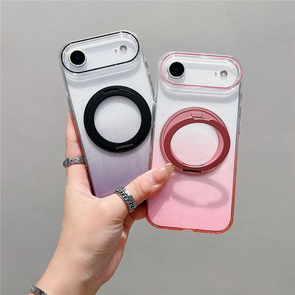 For iPhone Air Magnetic Case 360 Rotating Ring Kickstand Gradient Clear TPU Phone Back Cover - Pink - 6