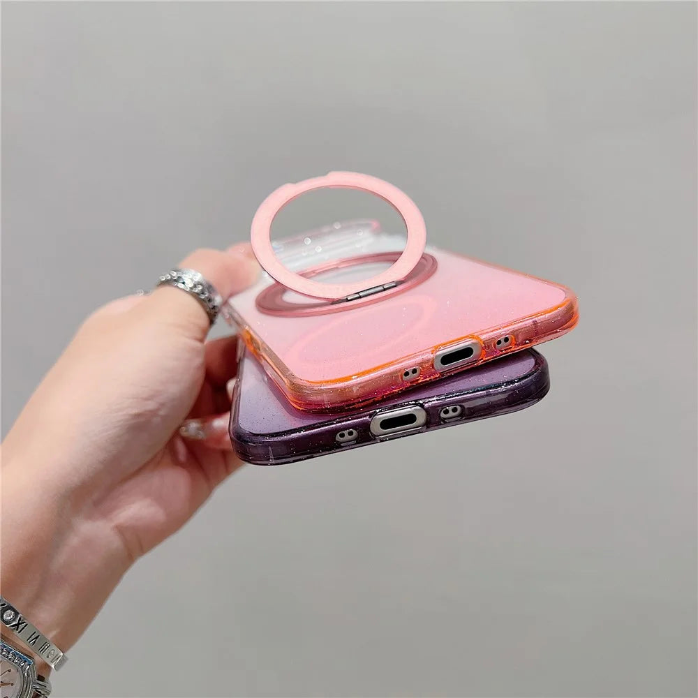 For iPhone Air Magnetic Case 360 Rotating Ring Kickstand Gradient Clear TPU Phone Back Cover - Pink - 7