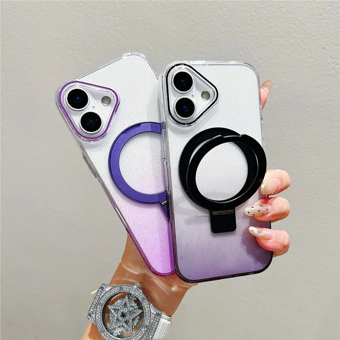 For iPhone 17 Magnetic Case Kickstand Gradient Clear TPU Phone Back Cover - Pink - 5