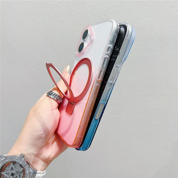 For iPhone 17 Magnetic Case Kickstand Gradient Clear TPU Phone Back Cover - Pink - 6