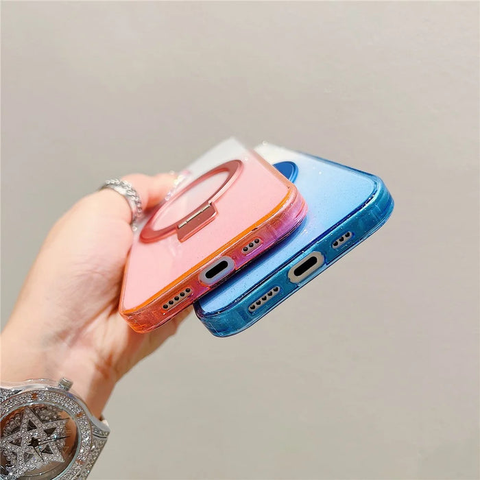 For iPhone 17 Magnetic Case Kickstand Gradient Clear TPU Phone Back Cover - Pink - 7