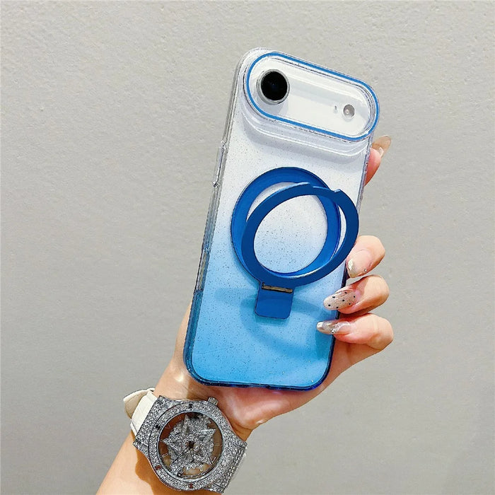 For iPhone Air Magnetic Case Kickstand Gradient Clear TPU Phone Back Cover - Blue - 1