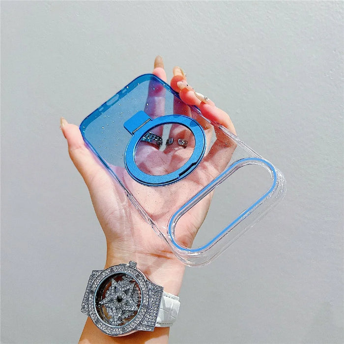 For iPhone Air Magnetic Case Kickstand Gradient Clear TPU Phone Back Cover - Blue - 2