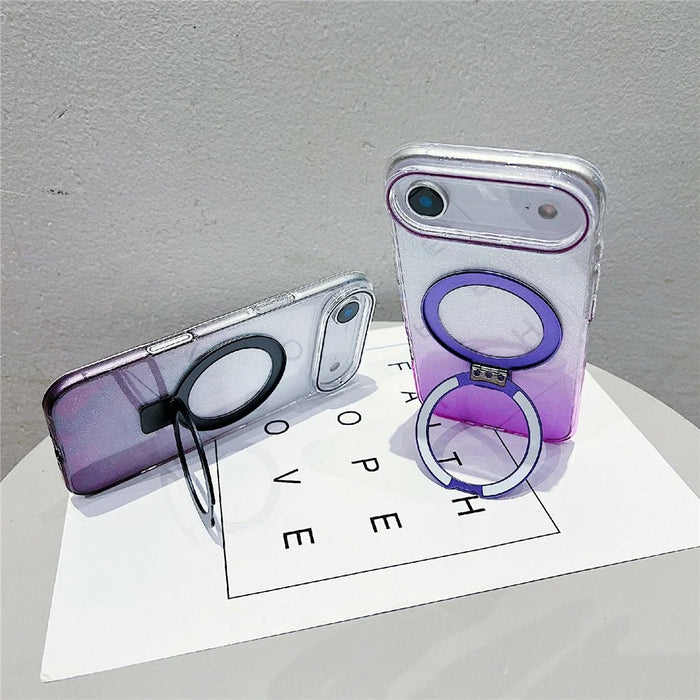 For iPhone Air Magnetic Case Kickstand Gradient Clear TPU Phone Back Cover - Blue - 3