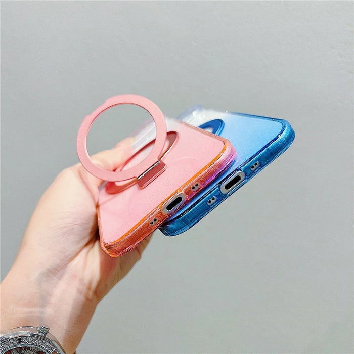 For iPhone Air Magnetic Case Kickstand Gradient Clear TPU Phone Back Cover - Blue - 4