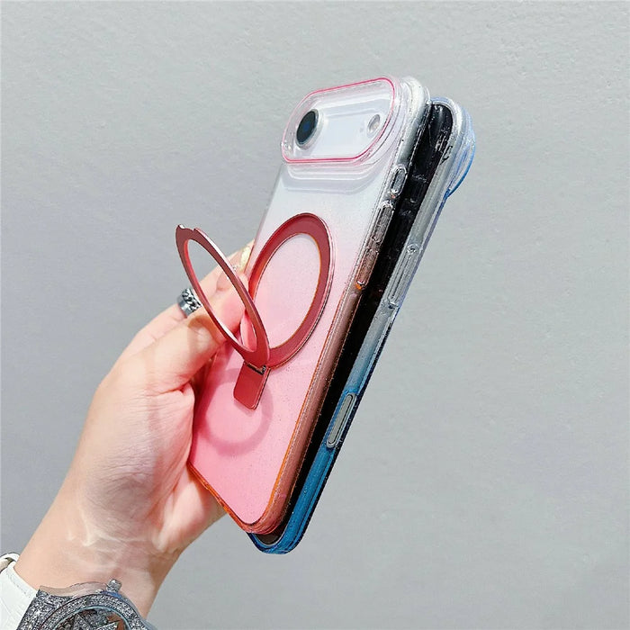 For iPhone Air Magnetic Case Kickstand Gradient Clear TPU Phone Back Cover - Blue - 5