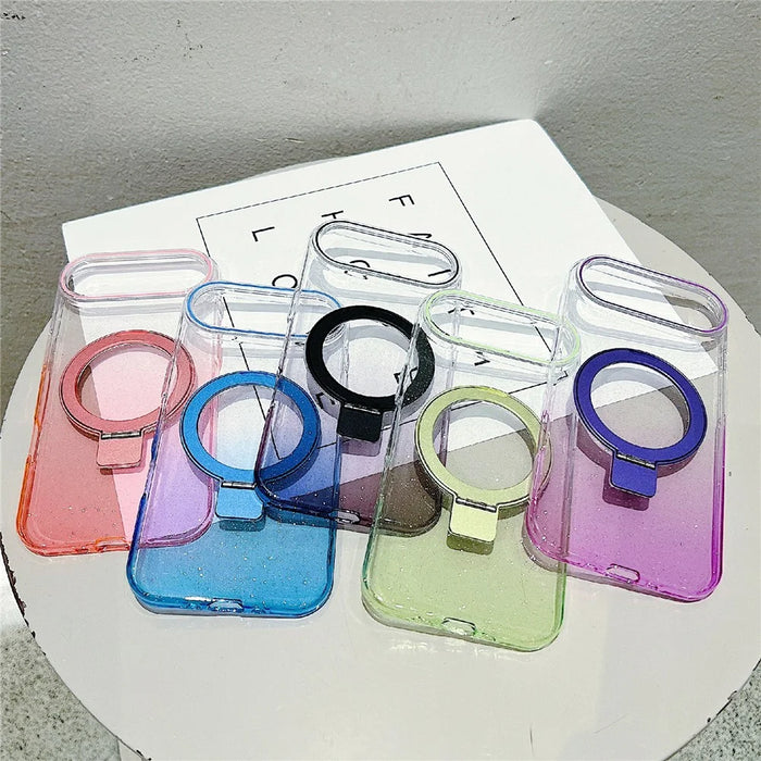 For iPhone Air Magnetic Case Kickstand Gradient Clear TPU Phone Back Cover - Blue - 7