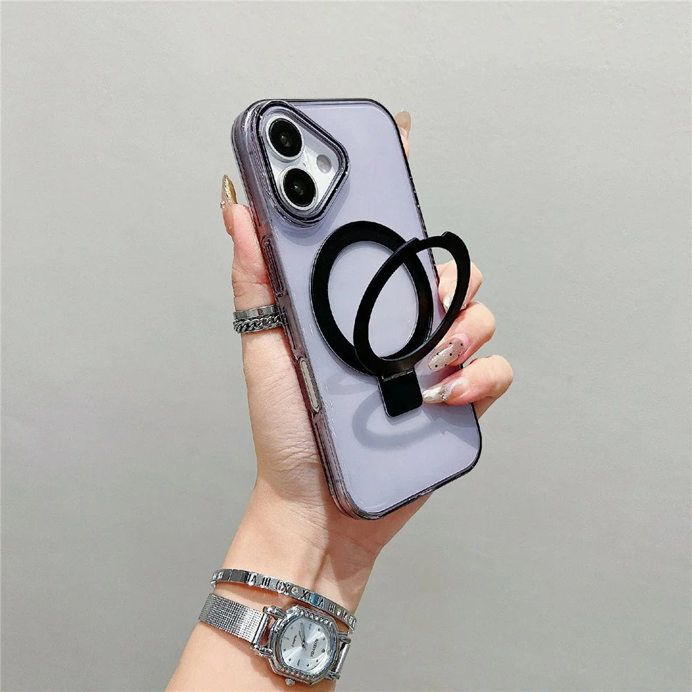 For iPhone 17 Magnetic Case Kickstand Clear TPU Phone Back Cover - Black - 1