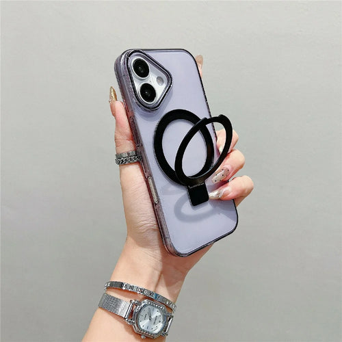 For iPhone 17 Magnetic Case Kickstand Clear TPU Phone Back Cover - Black - 1