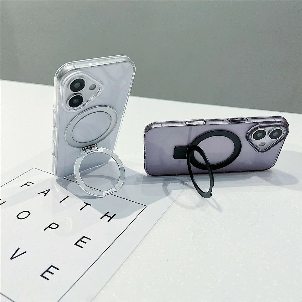 For iPhone 17 Magnetic Case Kickstand Clear TPU Phone Back Cover - Black - 3