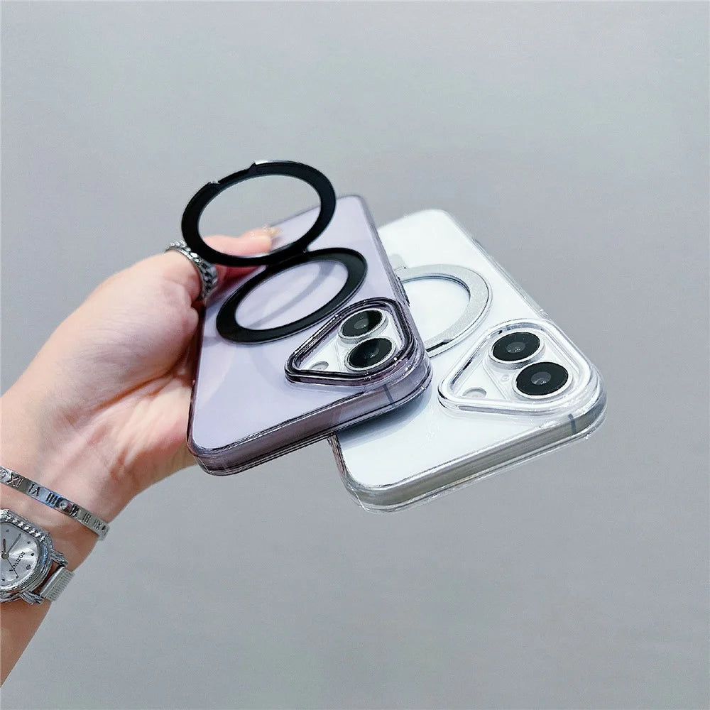 For iPhone 17 Magnetic Case Kickstand Clear TPU Phone Back Cover - Black - 4