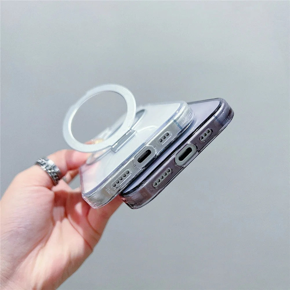 For iPhone 17 Magnetic Case Kickstand Clear TPU Phone Back Cover - Black - 5