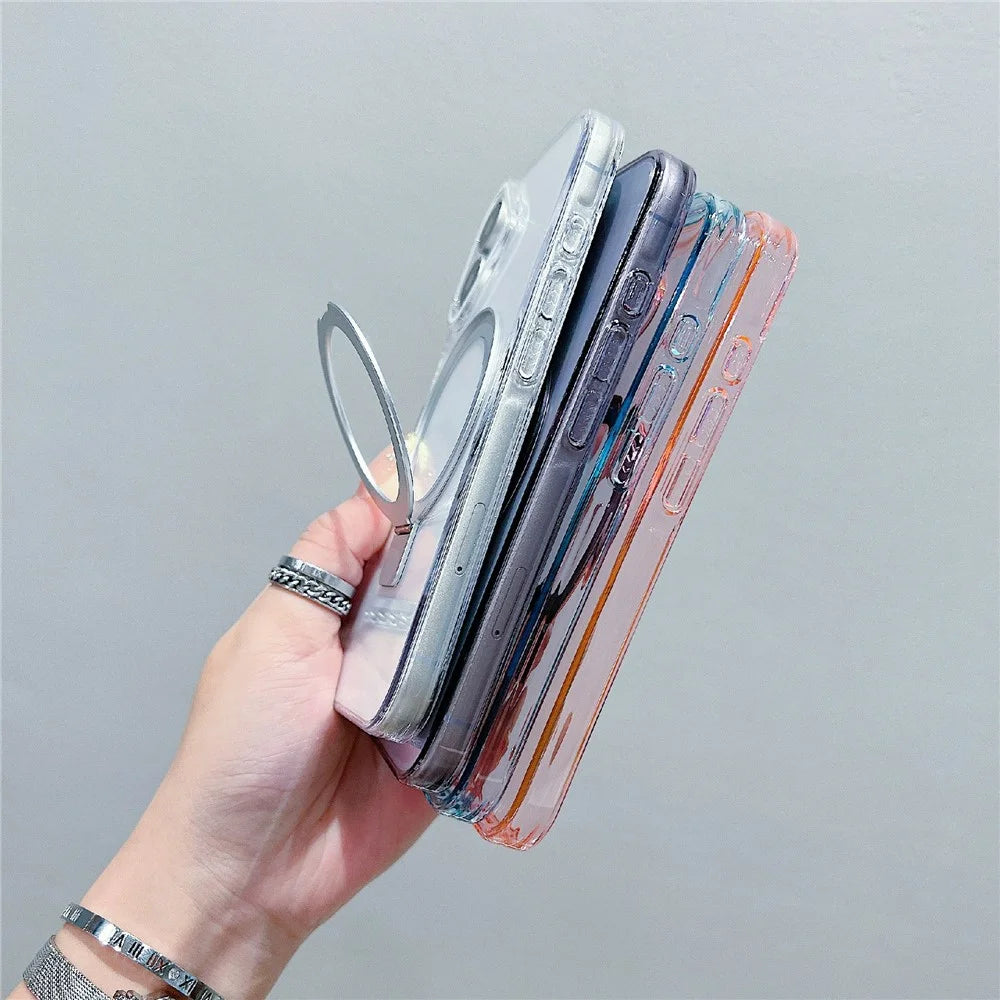 For iPhone 17 Magnetic Case Kickstand Clear TPU Phone Back Cover - Black - 7