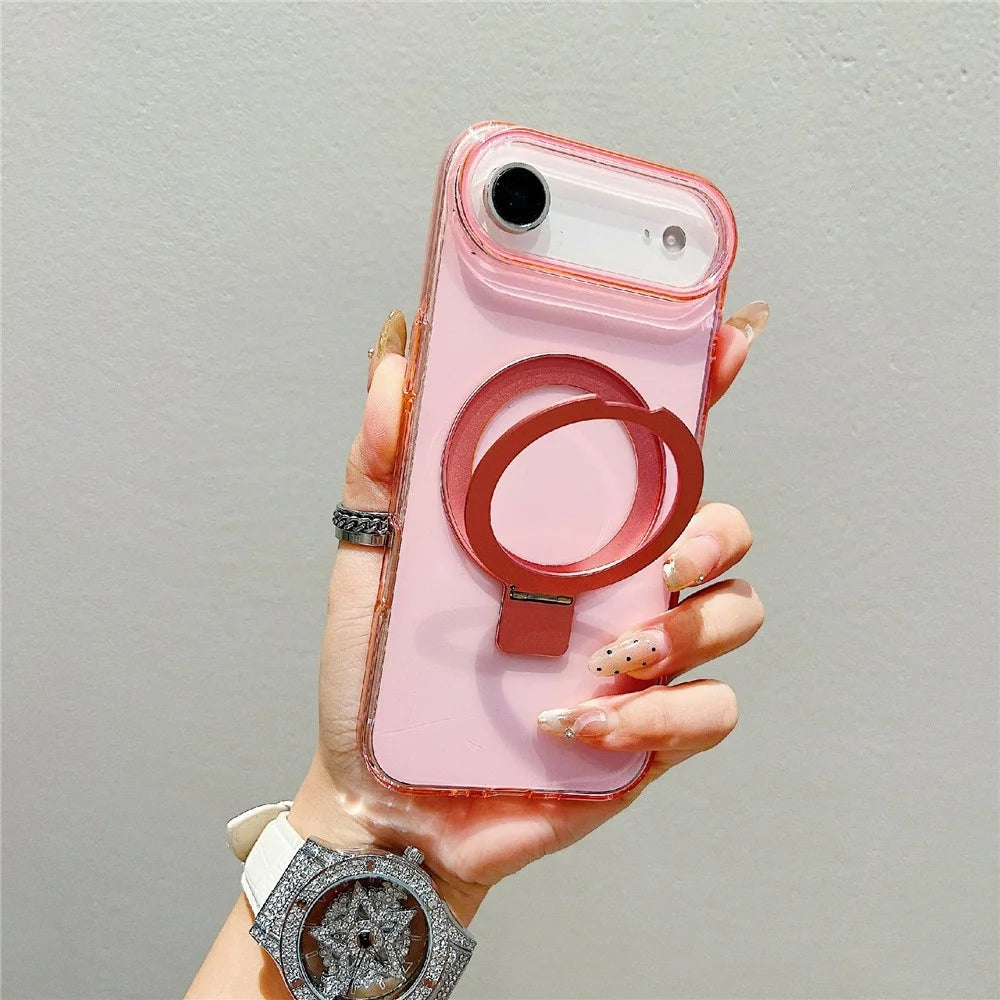 For iPhone Air Magnetic Case Kickstand Clear TPU Phone Back Cover - Pink - 1
