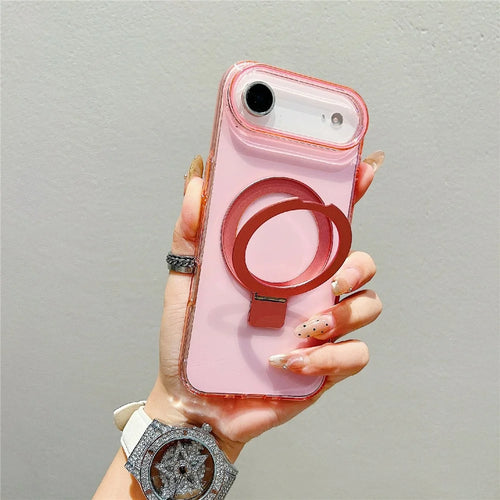 For iPhone Air Magnetic Case Kickstand Clear TPU Phone Back Cover - Pink - 1