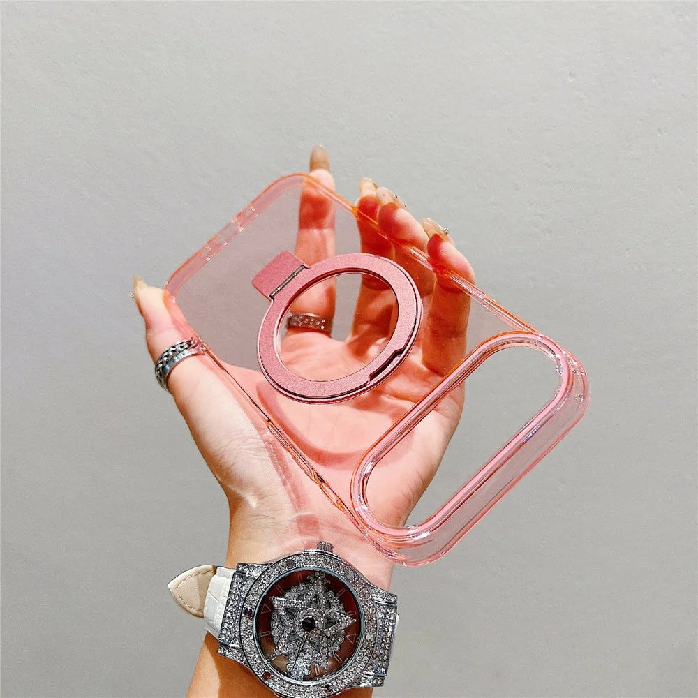 For iPhone Air Magnetic Case Kickstand Clear TPU Phone Back Cover - Pink - 2