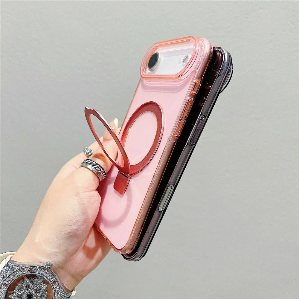 For iPhone Air Magnetic Case Kickstand Clear TPU Phone Back Cover - Pink - 4