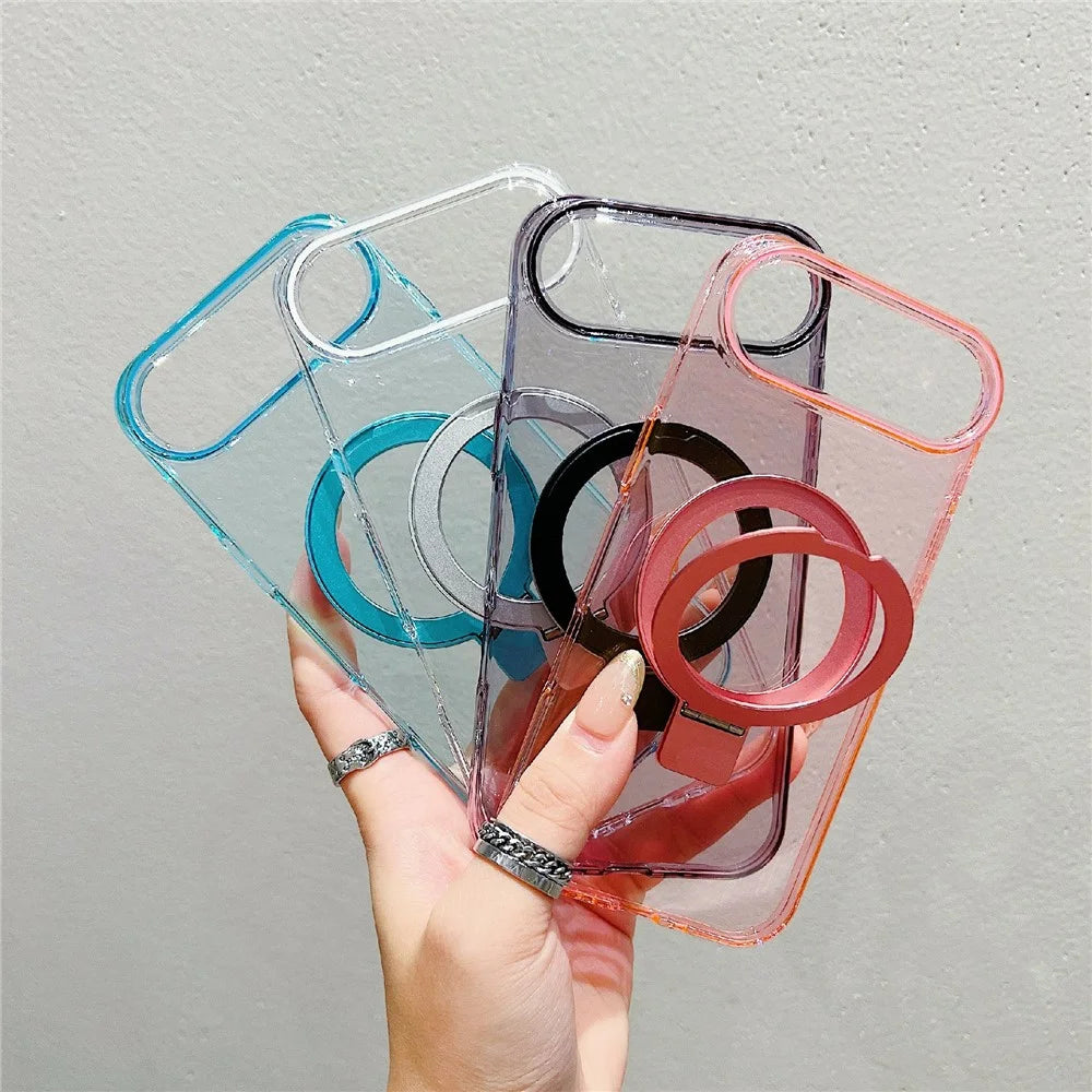 For iPhone Air Magnetic Case Kickstand Clear TPU Phone Back Cover - Pink - 6