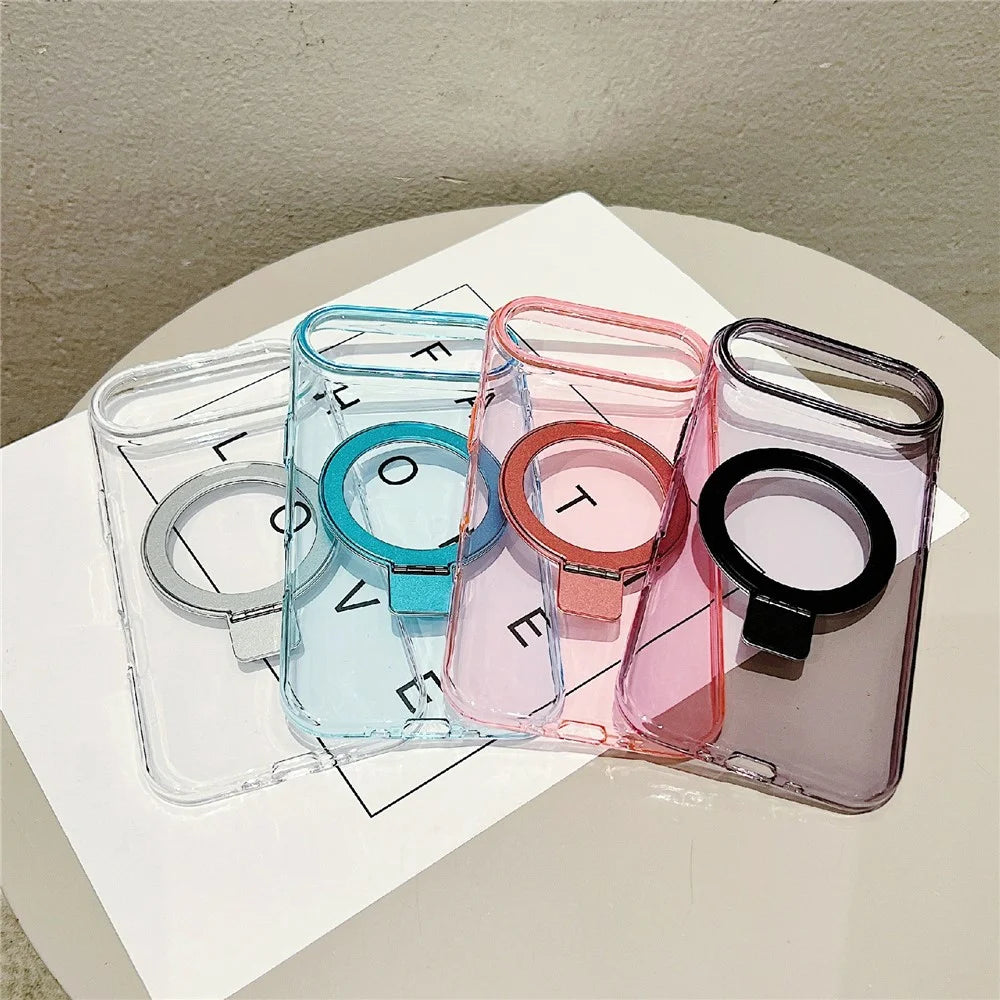 For iPhone Air Magnetic Case Kickstand Clear TPU Phone Back Cover - Pink - 7