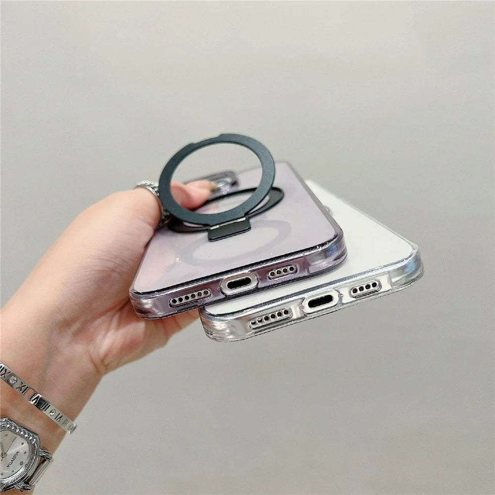 For iPhone 16 Pro Magnetic Case Kickstand Clear TPU Phone Back Cover - Blue - 6