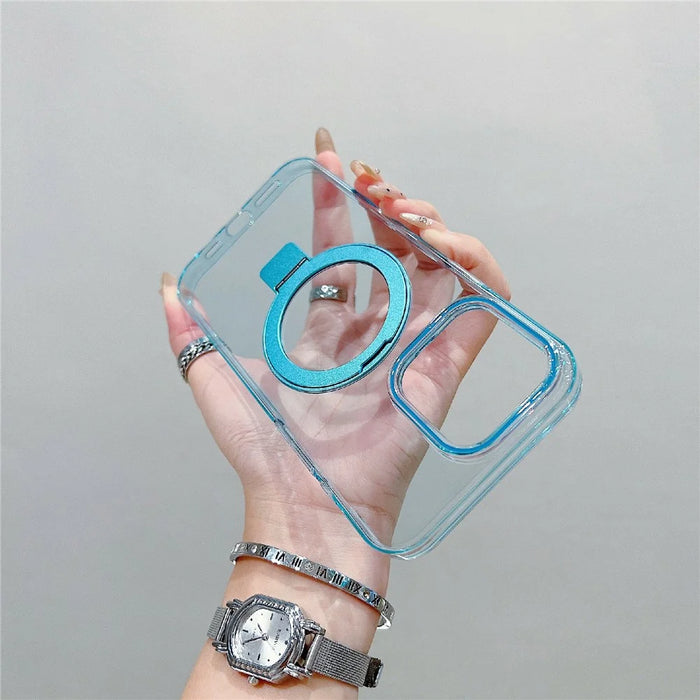 For iPhone 16 Pro Max Magnetic Case Kickstand Clear TPU Phone Back Cover - Blue - 2