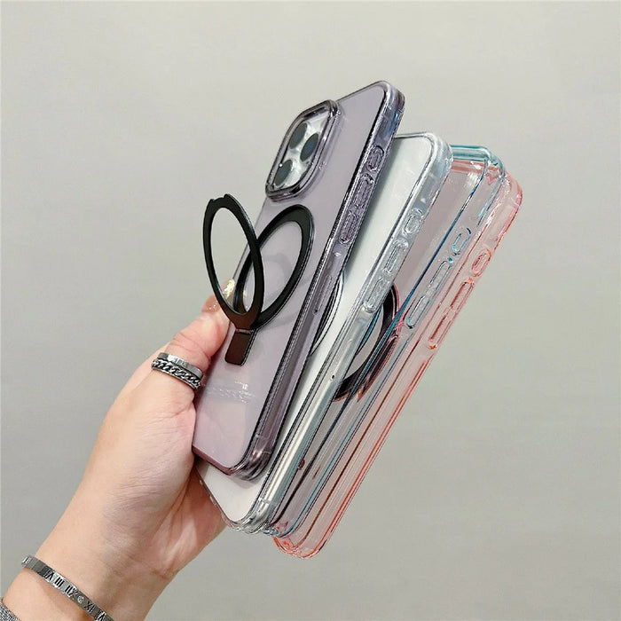 For iPhone 16 Pro Max Magnetic Case Kickstand Clear TPU Phone Back Cover - Blue - 4