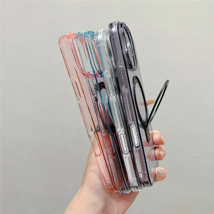 For iPhone 16 Pro Max Magnetic Case Kickstand Clear TPU Phone Back Cover - Blue - 5