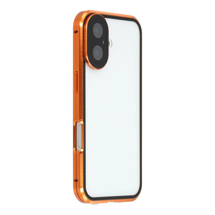 For iPhone 17 Case Anti-Spy Double-Sided Tempered Glass + Magnetic Metal Frame Phone Cover - Orange - 2