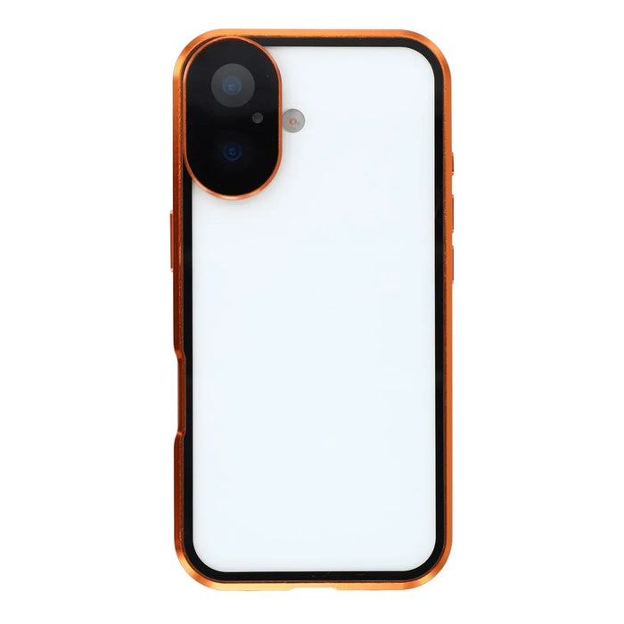For iPhone 17 Case Anti-Spy Double-Sided Tempered Glass + Magnetic Metal Frame Phone Cover - Orange - 4