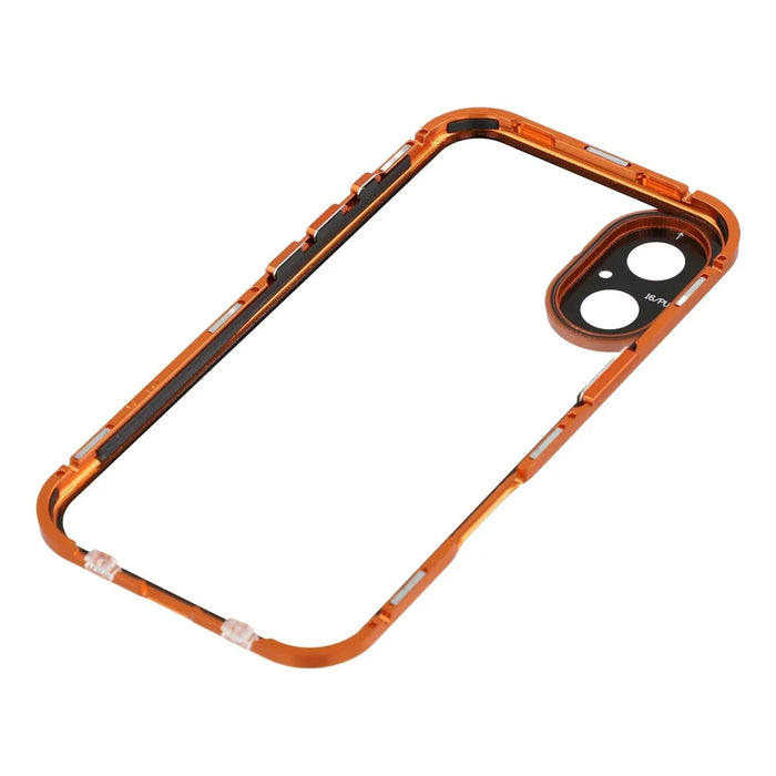 For iPhone 17 Case Anti-Spy Double-Sided Tempered Glass + Magnetic Metal Frame Phone Cover - Orange - 6