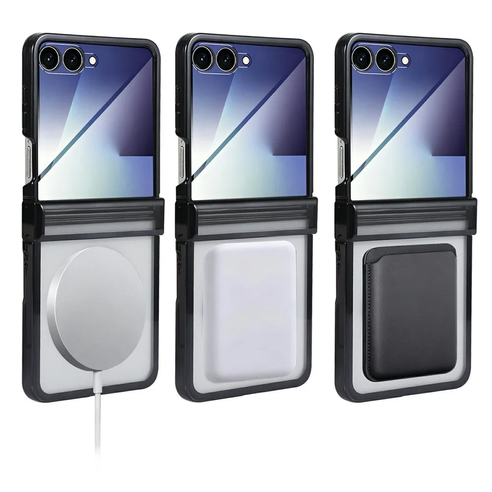 For Samsung Galaxy Z Flip7 5G Magnetic Case Electroplating CD Vein PC Phone Cover with Tempered Glass Screen Film - Black - 2