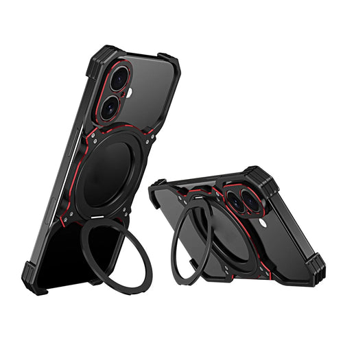 For iPhone 17 Case Kickstand Metal Bumper Magnetic Phone Cover - Black / Red - 1