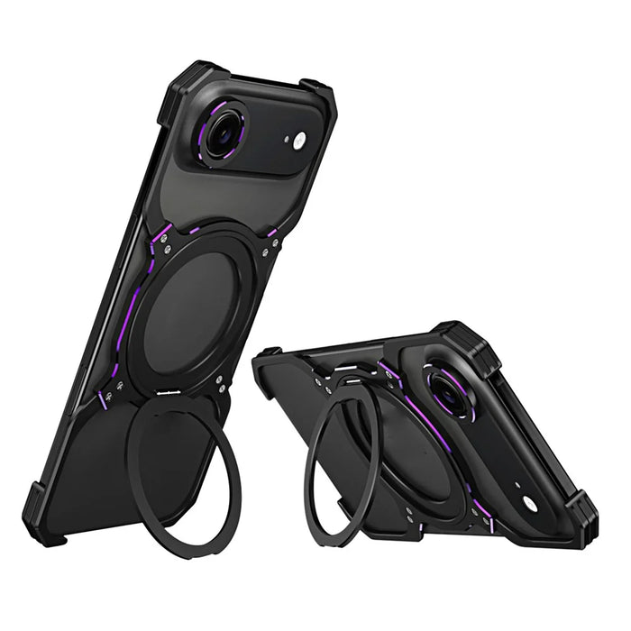 For iPhone Air Case Kickstand Metal Bumper Magnetic Phone Cover - Black / Purple - 1