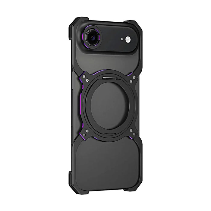 For iPhone Air Case Kickstand Metal Bumper Magnetic Phone Cover - Black / Purple - 2