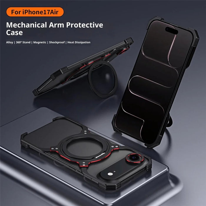 For iPhone Air Case Kickstand Metal Bumper Magnetic Phone Cover - Black / Purple - 3