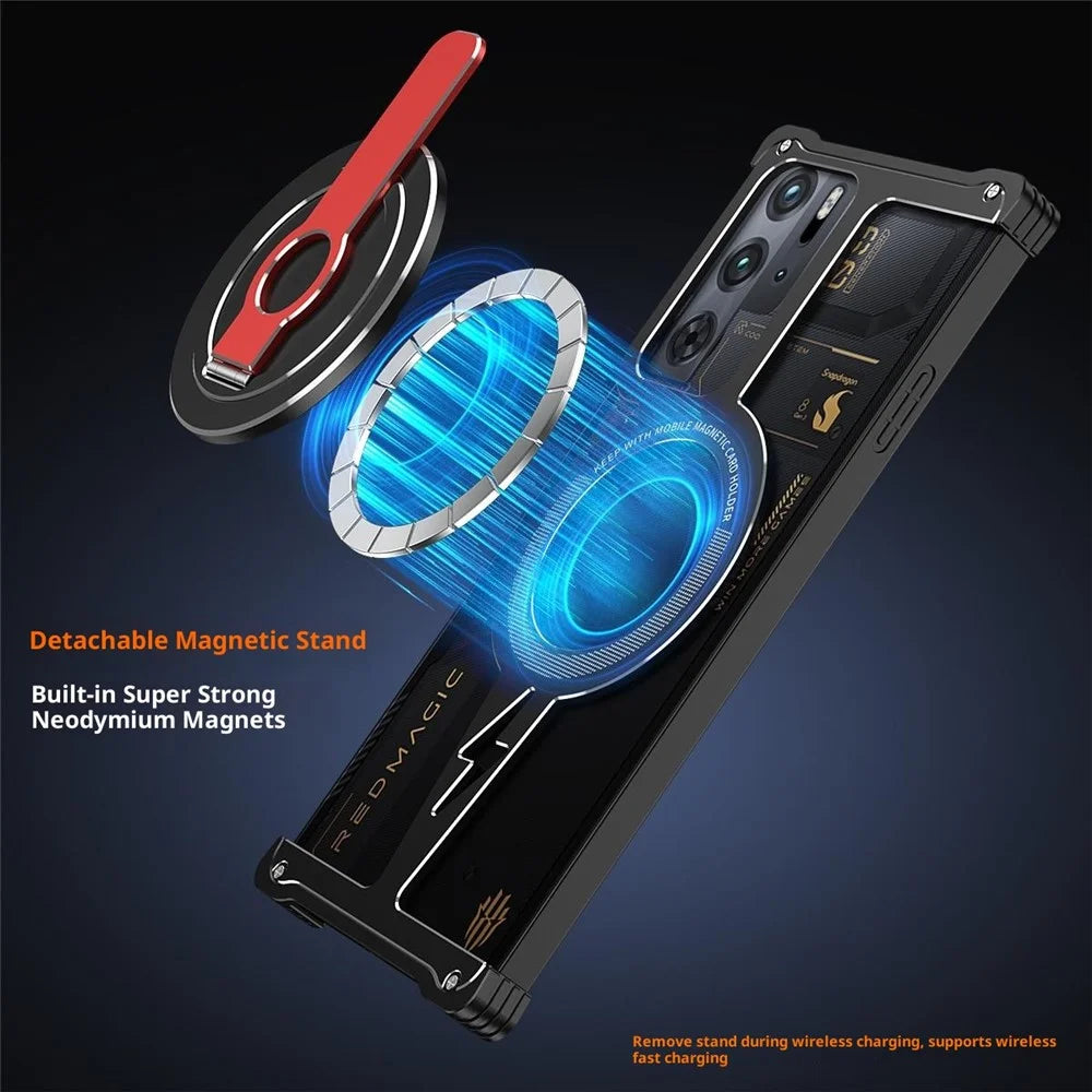 Magnetic Case for ZTE nubia Red Magic 10 Pro 5G / 10 Prо+ 5G / 10S Pro 5G / 10S Pro+ 5G / 9 Pro 5G / 9 Pro+ 5G / 9S Pro 5G / 9S Pro+ 5G Kickstand Frameless Phone Cover - Black - 5