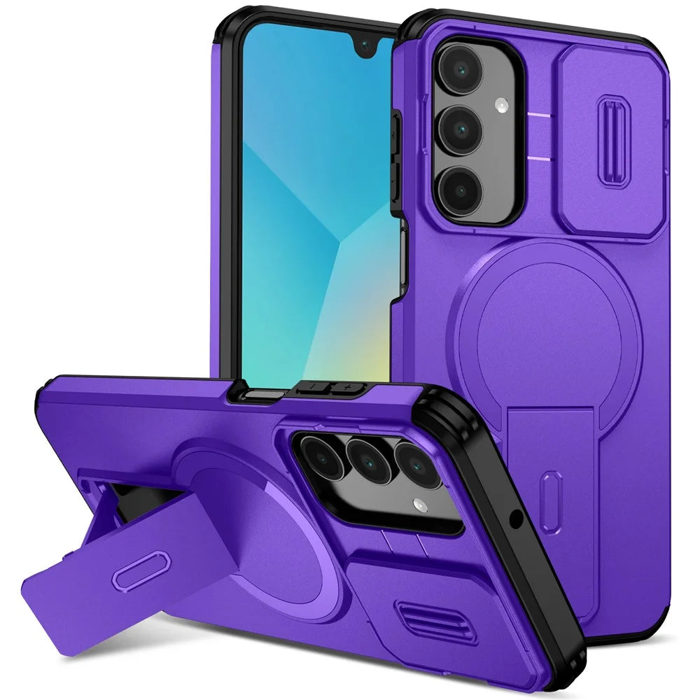 For Samsung Galaxy A16 5G / 4G Case Kickstand Camera Slider PC + TPU Phone Cover Magnetic Case - Purple - 1