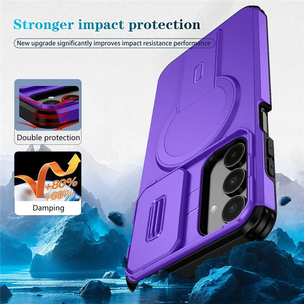 For Samsung Galaxy A16 5G / 4G Case Kickstand Camera Slider PC + TPU Phone Cover Magnetic Case - Purple - 2
