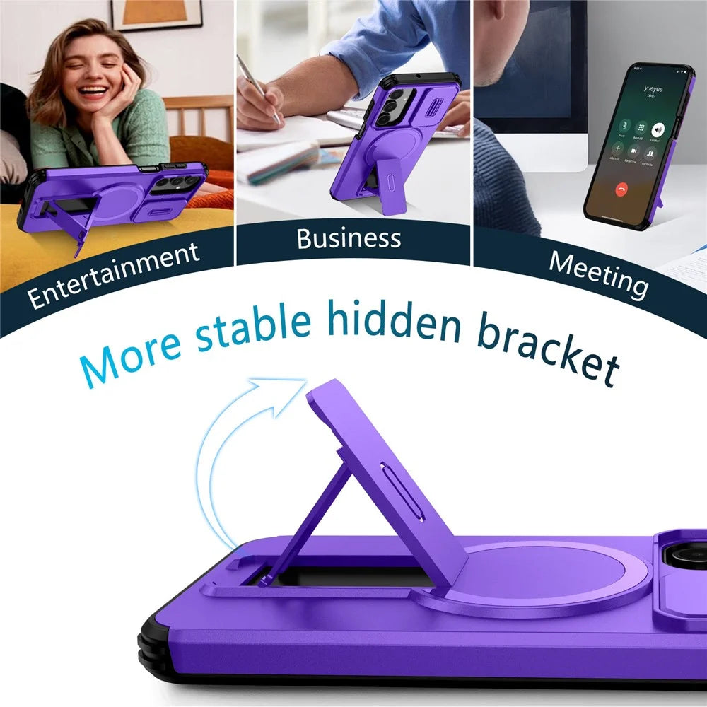 For Samsung Galaxy A16 5G / 4G Case Kickstand Camera Slider PC + TPU Phone Cover Magnetic Case - Purple - 4
