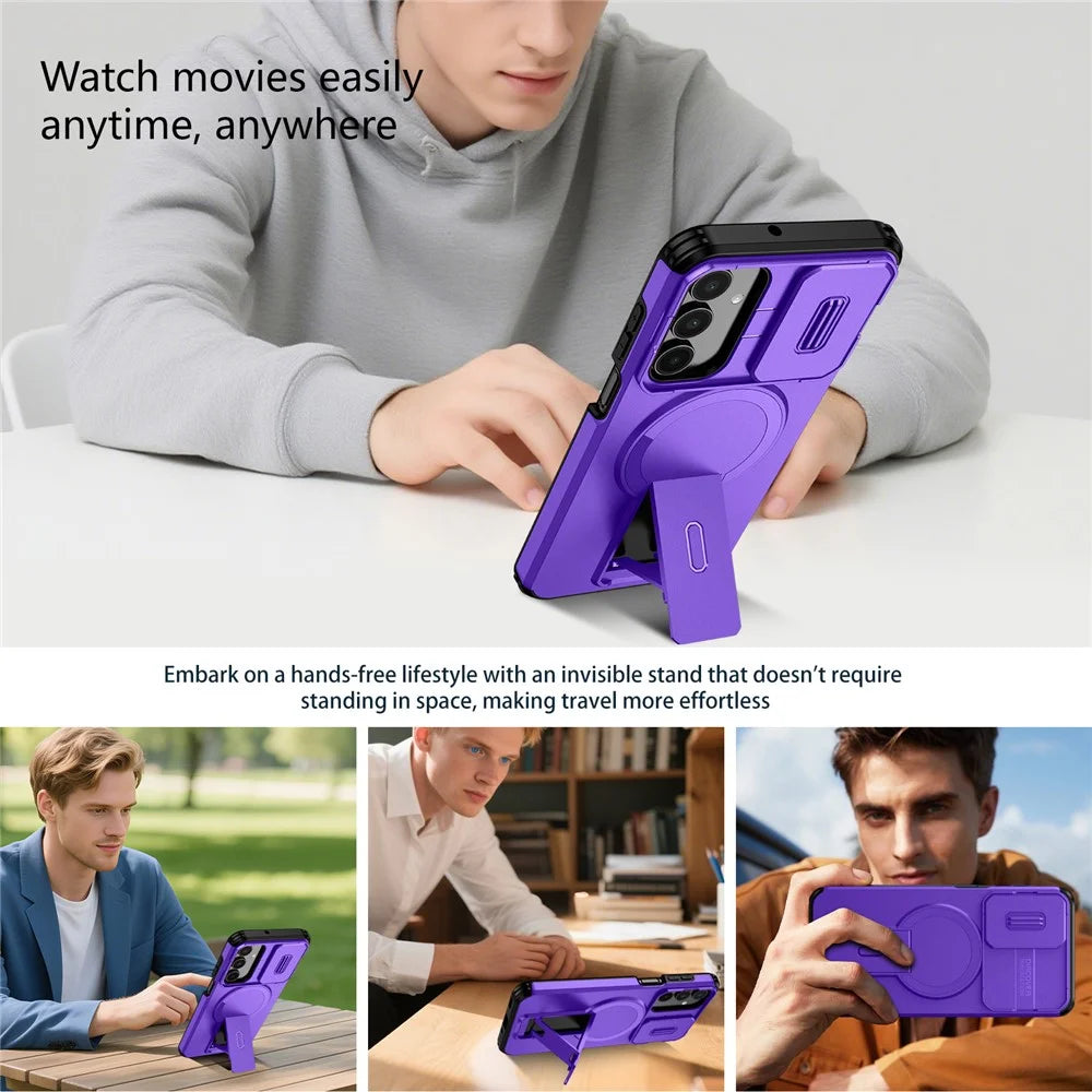 For Samsung Galaxy A16 5G / 4G Case Kickstand Camera Slider PC + TPU Phone Cover Magnetic Case - Purple - 5
