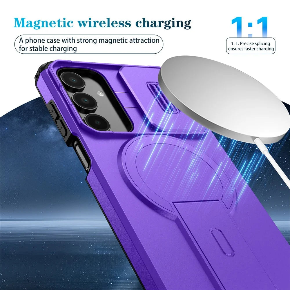 For Samsung Galaxy A16 5G / 4G Case Kickstand Camera Slider PC + TPU Phone Cover Magnetic Case - Purple - 6