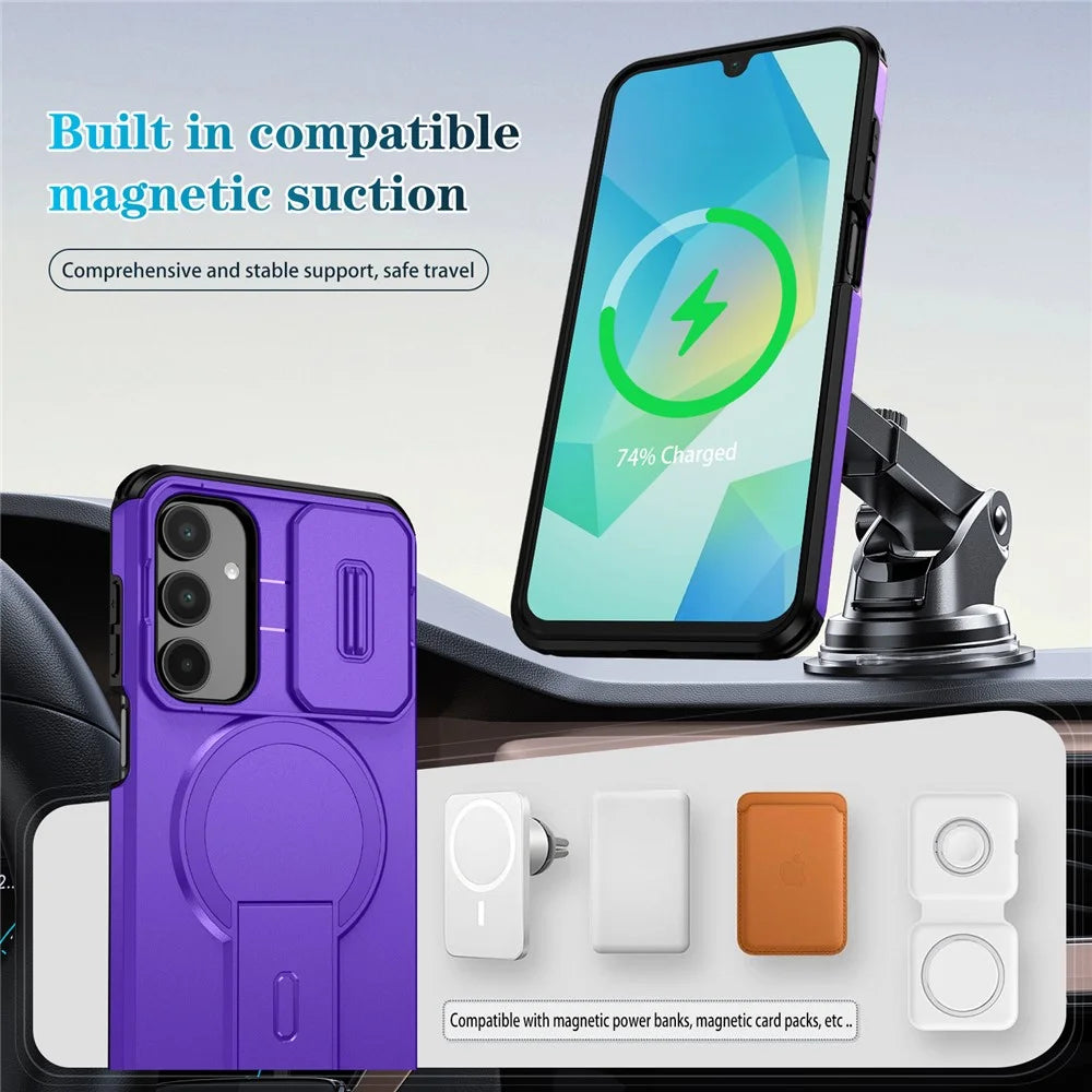 For Samsung Galaxy A16 5G / 4G Case Kickstand Camera Slider PC + TPU Phone Cover Magnetic Case - Purple - 7