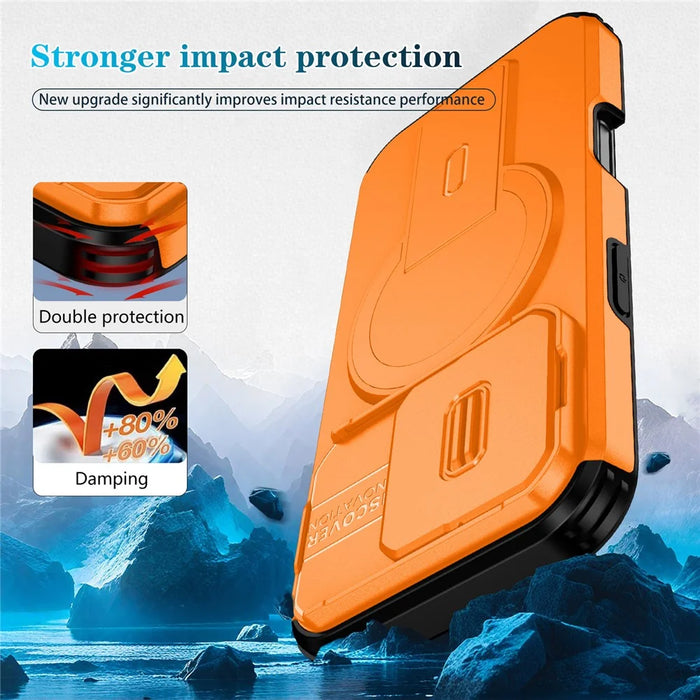For iPhone 16 Pro Case Kickstand Camera Slider PC + TPU Phone Cover Compatible with MagSafe - Orange - 2