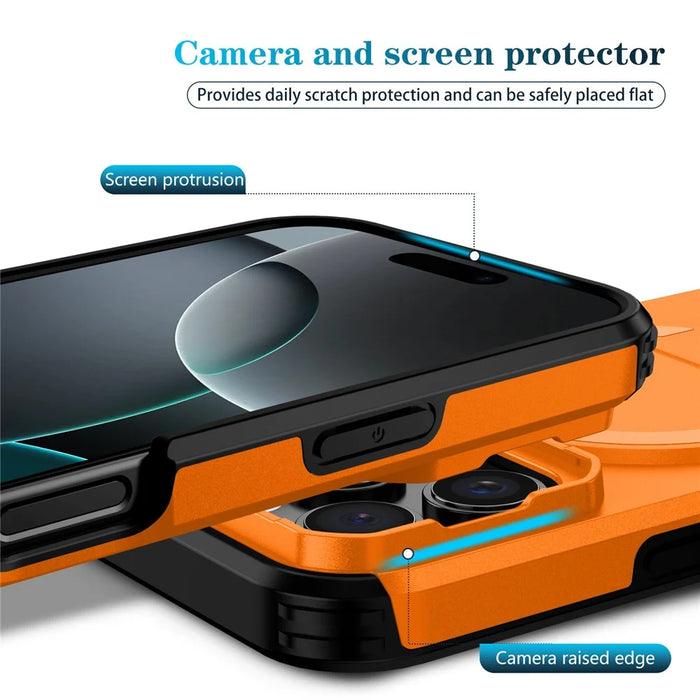 For iPhone 16 Pro Case Kickstand Camera Slider PC + TPU Phone Cover Compatible with MagSafe - Orange - 3
