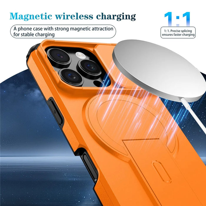 For iPhone 16 Pro Case Kickstand Camera Slider PC + TPU Phone Cover Compatible with MagSafe - Orange - 6