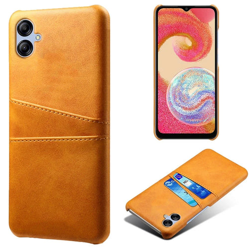 For Samsung Galaxy A04 4G (164.4 x 76.3 x 9.1 mm) Phone Case with Dual Card Slots, Fall Prevention PU Leather Coated Hard PC Cover - Orange - 1