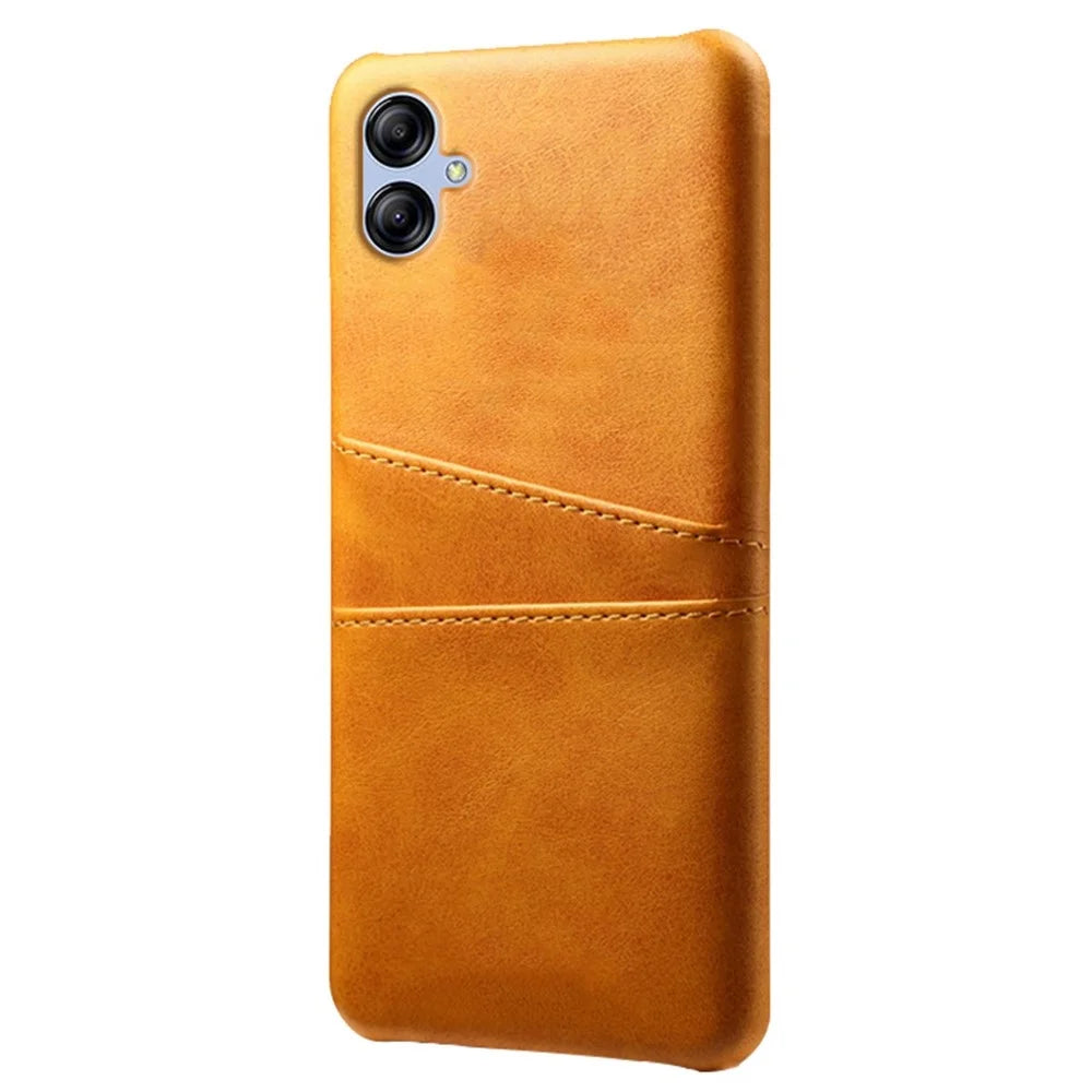 For Samsung Galaxy A04 4G (164.4 x 76.3 x 9.1 mm) Phone Case with Dual Card Slots, Fall Prevention PU Leather Coated Hard PC Cover - Orange - 2