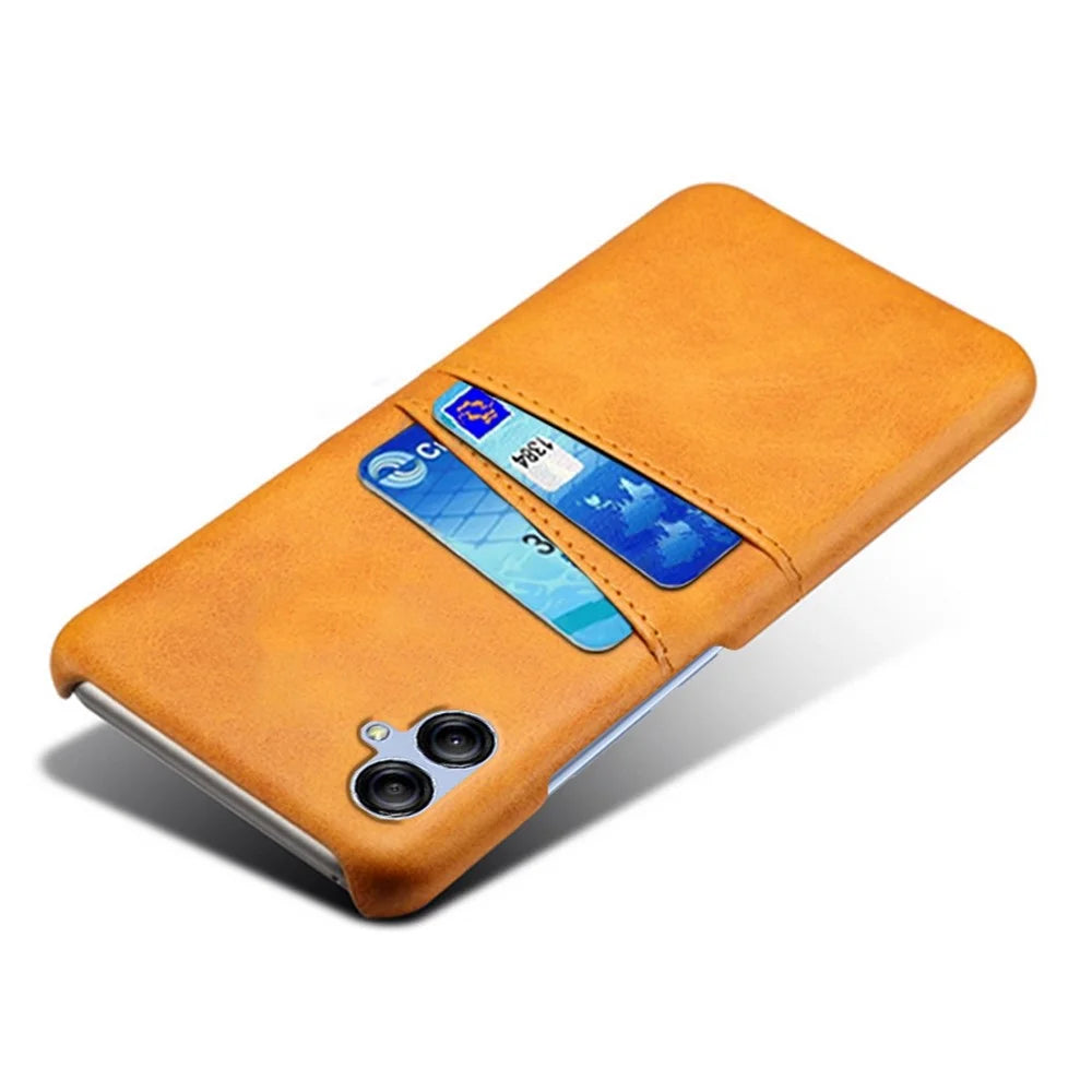 For Samsung Galaxy A04 4G (164.4 x 76.3 x 9.1 mm) Phone Case with Dual Card Slots, Fall Prevention PU Leather Coated Hard PC Cover - Orange - 3