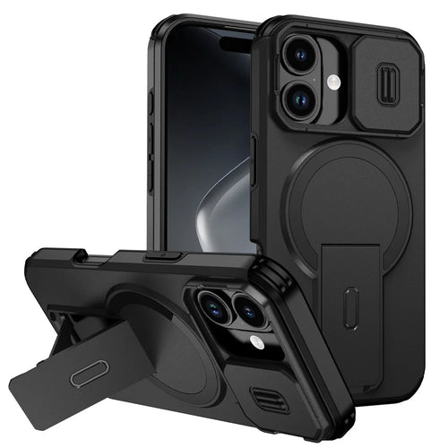 For iPhone 17 Case Kickstand Camera Slider PC + TPU Phone Cover Compatible with MagSafe - Black - 1