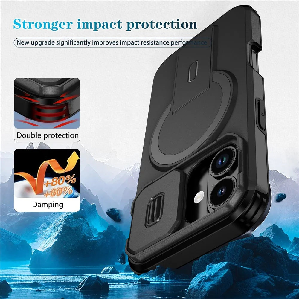 For iPhone 17 Case Kickstand Camera Slider PC + TPU Phone Cover Compatible with MagSafe - Black - 2